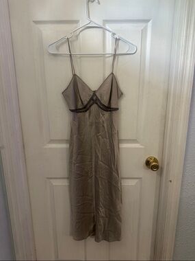 Alberta Ferretti Gray Satin Dress with Beaded Accent